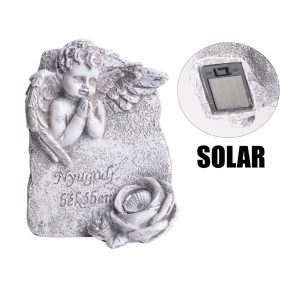   POLIREZIN SOLAR ANGYAL KÖVÖN, NYUGODJ BÉKÉBEN FELIRAT, SZÜRKE