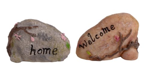 POLIREZIN KÖ, HOME ÉS WELCOME FELIRATTAL, 2 DARABOS SZETT, BARNA SZÜRKE