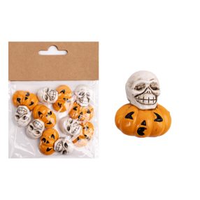   POLIREZIN HALLOWEEN TÖK, KOPONYÁVAL, 6 DARABOS SZETT, ÖNTAPADÓS, NARANCSSÁRGA FEHÉR