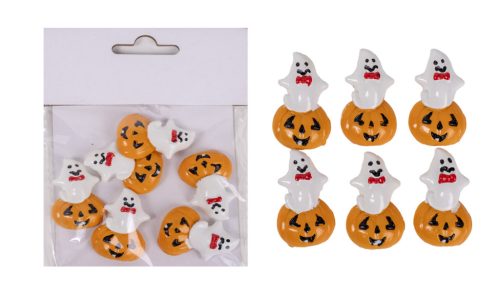 POLIREZIN HALLOWEEN TÖK, SZELLEMMEL, 6 DARABOS SZETT, ÖNTAPADÓS, FEHÉR NARANCSSÁRGA
