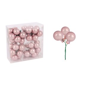   ÜVEG KARÁCSONYI DÍSZ BOGYÓS PICK SZETT PVC DOBOZBAN, 48 DARABOS, SILKPINK