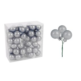   ÜVEG KARÁCSONYI DÍSZ BOGYÓS PICK SZETT PVC DOBOZBAN, 48 DARABOS, EZÜST