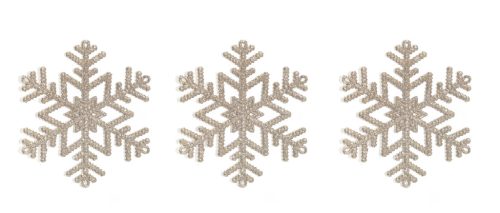 AKASZTÓS KARÁCSONYI DÍSZ JÉGVIRÁG SZETT, 3 DARABOS, ARANY GLITTER
