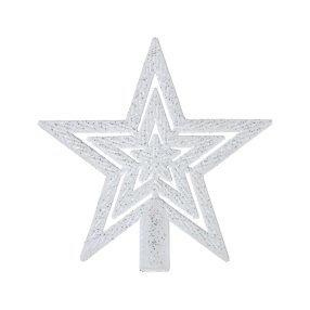 KARÁCSONYI CSÚCSDÍSZ CSILLAG, FEHÉR GLITTER