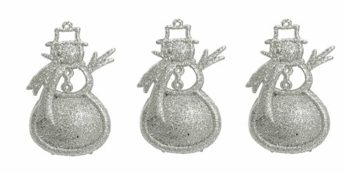 AKASZTÓS KARÁCSONYI DÍSZ HÓEMBER SZETT, 3 DARABOS, FEHÉR GLITTER