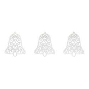   AKASZTÓS KARÁCSONYI DÍSZ HARANG SZETT, 3 DARABOS, FEHÉR GLITTER