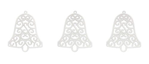 AKASZTÓS KARÁCSONYI DÍSZ HARANG SZETT, 3 DARABOS, FEHÉR GLITTER