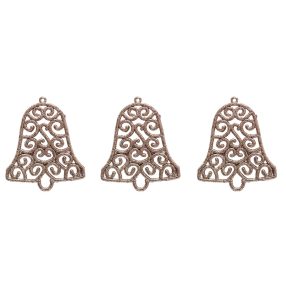   AKASZTÓS KARÁCSONYI DÍSZ HARANG SZETT, 3 DARABOS, ROSEGOLD GLITTER