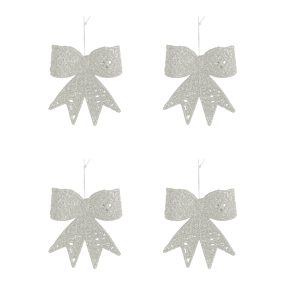   AKASZTÓS KARÁCSONYI DÍSZ MASNI SZETT, 4 DARABOS, FEHÉR GLITTER