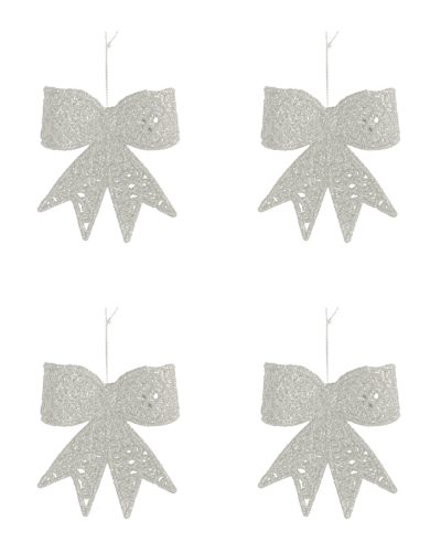 AKASZTÓS KARÁCSONYI DÍSZ MASNI SZETT, 4 DARABOS, FEHÉR GLITTER