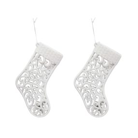   AKASZTÓS KARÁCSONYI DÍSZ ZOKNI SZETT, 2 DARABOS, FEHÉR GLITTER