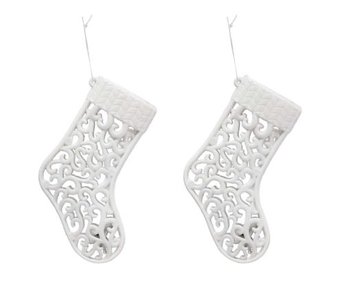 AKASZTÓS KARÁCSONYI DÍSZ ZOKNI SZETT, 2 DARABOS, FEHÉR GLITTER