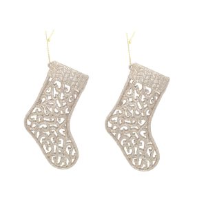   AKASZTÓS KARÁCSONYI DÍSZ ZOKNI SZETT, 2 DARABOS, ARANY GLITTER