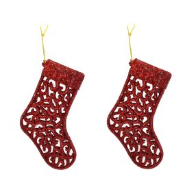  AKASZTÓS KARÁCSONYI DÍSZ ZOKNI SZETT, 2 DARABOS, PIROS GLITTER