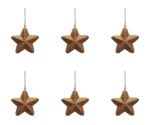 AKASZTÓS KARÁCSONYI DÍSZ CSILLAG SZETT, 6 DARABOS, 3D, ROSEGOLD