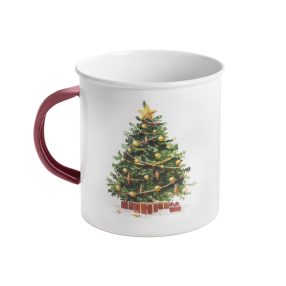 BÁDOG BÖGRE, KARÁCSONYFÁVAL, FEHÉR/PIROS