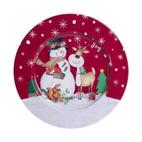 BÁDOG TÁLCA , KÖR ALAKÚ, RÉNSZARVAS ÉS HÓEMBERES