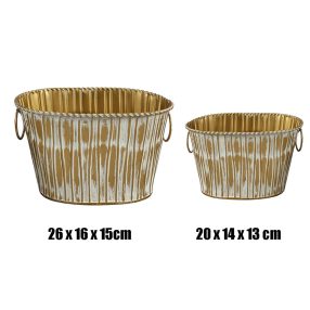   BÁDOG KASPÓ, SZETTBEN, 2 DARABOS, FÜLLEL, OVÁLIS ALAKÚ, ARANY, FEHÉR CSÍKOS