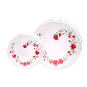 BÁDOG DOBOZ, 2 RÉSZES, RÓZSA MINTÁS, FEHÉR