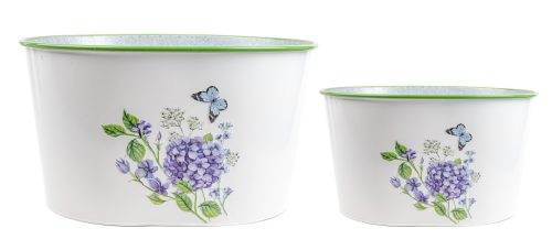 BÁDOG KASPÓ, 2 RÉSZES, OVÁL, LILA HORTENZIA MINTÁS, FEHÉR