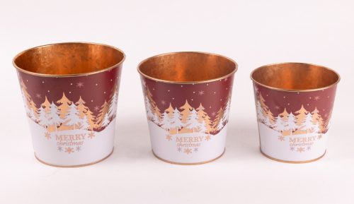 BÁDOG KASPÓ, 3 RÉSZES, FENYŐERDŐ MINTÁS, MERRY CHRISTMAS FELIRATTAL