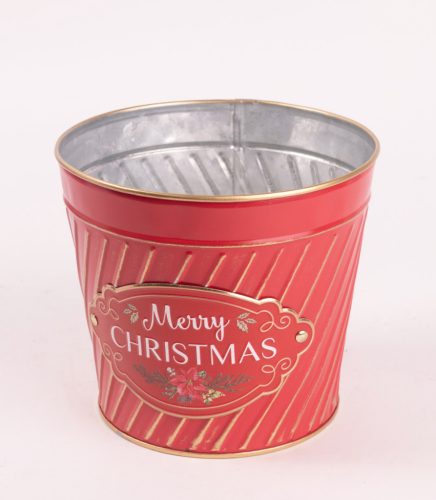 BÁDOG KASPÓ, KÖR ALAKÚ, MERRY CHRISTMAS FELIRATTAL, PIROS