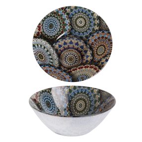 ÜVEG MÉLYTÁNYÉR, MANDALA MINTÁS
