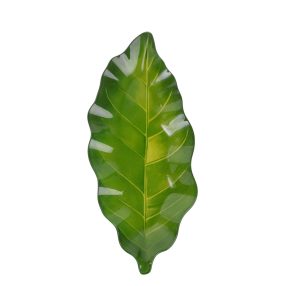 ÜVEG TÁL LEVÉL ALAKÚ, ZÖLD