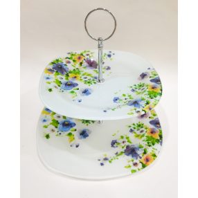 ÜVEG SÜTIKÍNÁLÓ, 2 RÉSZES, KÉK SÁRGA VIRÁGOS