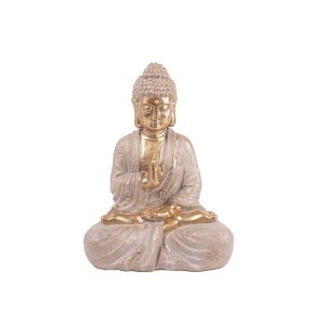   KÜLTÉRI BUDDHA, TÖRÖKÜLÉSBAN, ARANY SZÍNŰ ÉS KŐHATÁSÚ