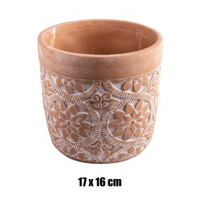 BETONKASPÓ, KEREK, VIRÁG MINTA, TERRAKOTTA