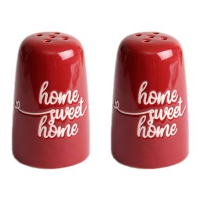   KERÁMIA SÓ ÉS BORSSZÓRÓ SZETT, 2 DARABOS, HOME SWEET HOME FELIRATTAL, PIROS
