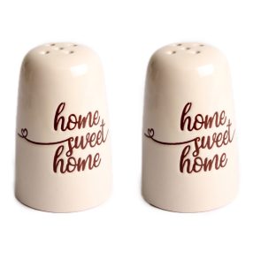   KERÁMIA SÓ ÉS BORSSZÓRÓ SZETT, 2 DARABOS, HOME SWEET HOME FELIRATTAL, BÉZS