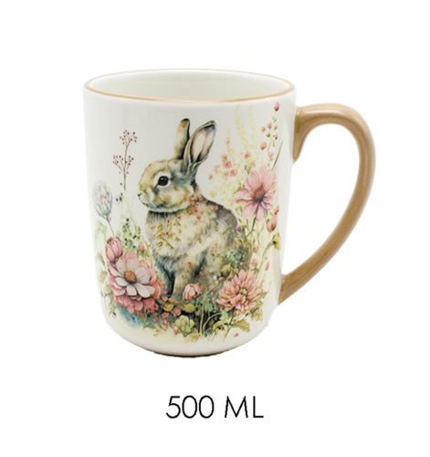 KERÁMIA BÖGRE, NYÚL VIRÁGOK KÖZÖTT, VINTAGE