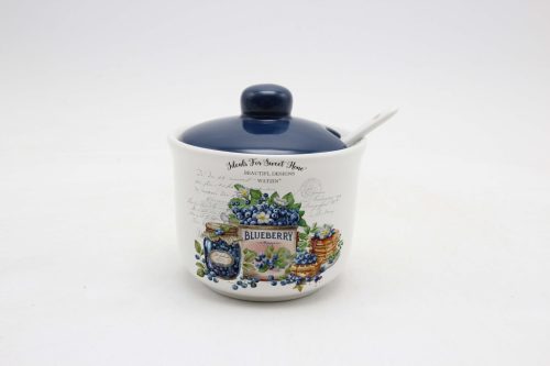 KERÁMIA CUKORTARTÓ KANÁLLAL, BLUEBERRY FELIRATTAL, ÁFONYÁS