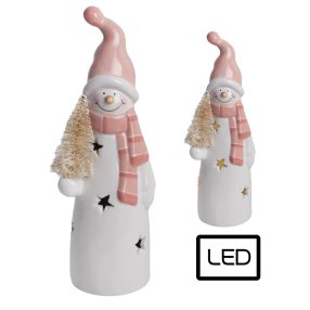 PORCELÁN HÓEMBER, LEDDEL, FENYŐFÁVAL, FEHÉR RÓZSASZÍN