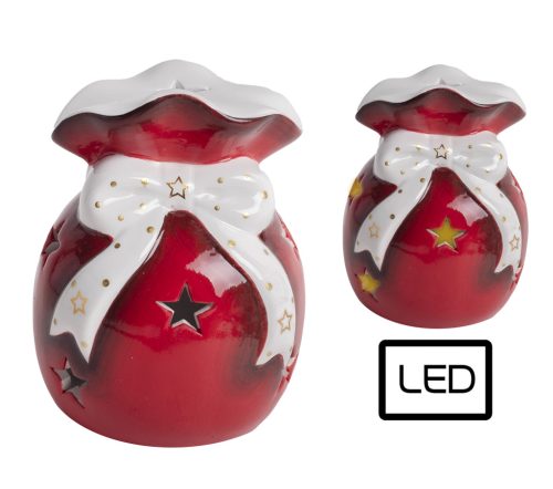 PORCELÁN ZSÁK, LEDDEL, BORDÓ FEHÉR