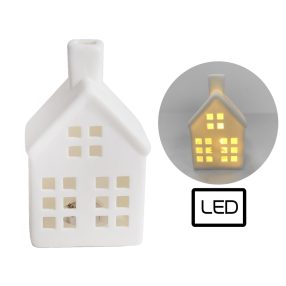 PORCELÁN LEDDEL, HÁZ KÉMÉNNYEL, FEHÉR