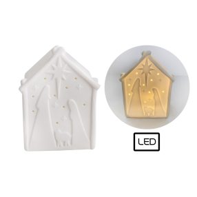 PORCELÁN LEDDEL, HÁZ CSILLAGGAL, FEHÉR