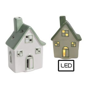 PORCELÁN HÁZ, LEDDEL, FEHÉR ZÖLD
