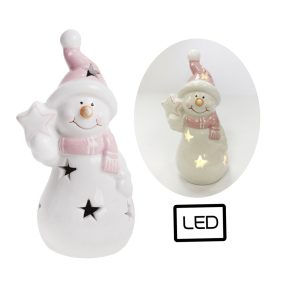 PORCELÁN HÓEMBER, LEDDEL, CSILLAGGAL, FEHÉR RÓZSASZÍN