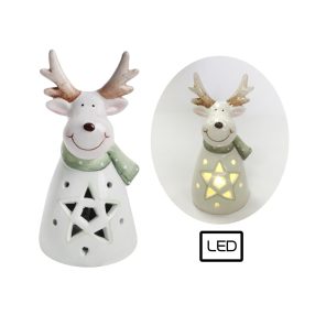 PORCELÁN RÉNSZARVAS, LEDDEL, FEHÉR ZÖLD