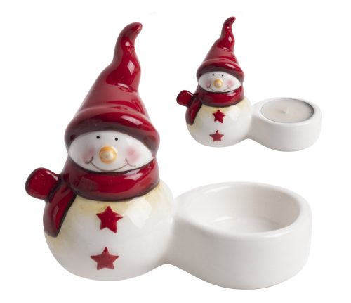 PORCELÁN MÉCSES TARTÓ, HÓEMBER, PIROS FEHÉR
