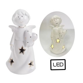 PORCELÁN ANGYAL, LEDDEL, FEHÉR ARANY