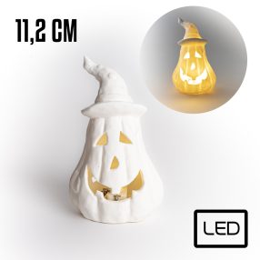 PORCELÁN LED HALLOWEEN TÖK, KALAPBAN, FEHÉR