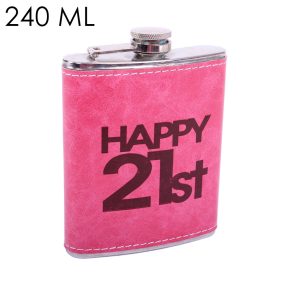   LAPOSÜVEG ROZSDAMENTES ACÉL, HAPPY 21TH - BOLDOG 21.-ET FELIRAT, RÓZSASZÍN MŰBŐR