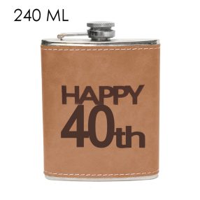   LAPOSÜVEG, ROZSDAMENTES ACÉL, HAPPY 40TH - BOLDOG 40.-ET FELIRAT, BARNA MŰBŐR