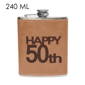   LAPOSÜVEG, ROZSDAMENTES ACÉL, HAPPY 50TH - BOLDOG 50.-ET FELIRAT, BARNA MŰBŐR