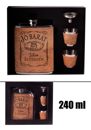 LAPOSÜVEG, ROZSDAMENTES ACÉL, SZETT DÍSZDOBOZBAN, 2 KISPOHÁRRAL, TÖLCSÉRREL, 4 DARABOS, PARAFA BORÍTÁS, JÓ BARÁT, ISTEN ÉLTESSEN