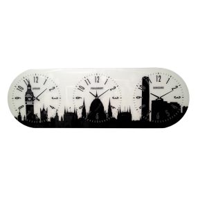 GLASS WALL CLOCK  NEW YORK, HONG KONG, BUDAPEST
